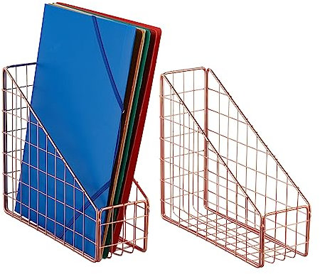 Relaxdays Stehsammler 2er Set, A4, Gitter Design, HBT 23 x 9 x 25,5 cm, Büro & Home-Office, Stehordner, Metall, roségold