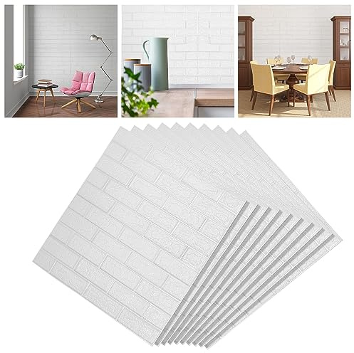 Sonnewelt 10 Stück 3D Wandpaneele,77x70cm Wasserdicht Wandtapete,Selbstklebende Tapete Selbstklebend Wandaufkleber, für Badezimmer Schlafzimmer Wohnzimmer Balkon Küchenrückwand Weiß