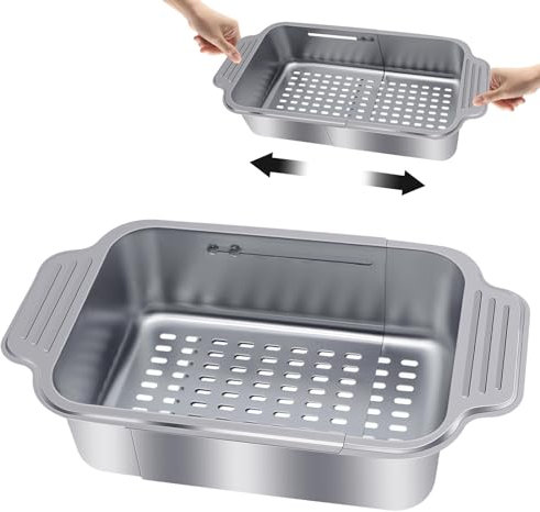 Gndigufa Estensibile Scolapasta da Lavello(34-44 cm), Filtro per Lavello Estensibile in Acciaio Inossidabile 304, Colino per Pasta di Verdure, Filtro per Lavello per Lavare Frutta e Verdura