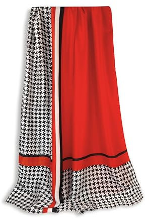 GLORIS Schal Damen dünn seidig groß 180 x 90 cm Rot- Schwarz und Hahnentrittmuster. Schal für Frauen. Schal Halstuch Seidenschal Elegant. Pareo. Strandschal