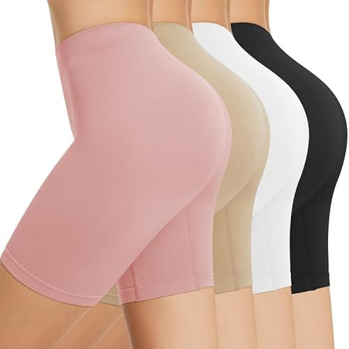 SIHOHAN 4 Pack Women Anti Chafing Shorts Smooth Under Dress Shorts Comfy Seamless Boyshorts Slip Short for Yoga (Black/White/Nude/Pink, XL)