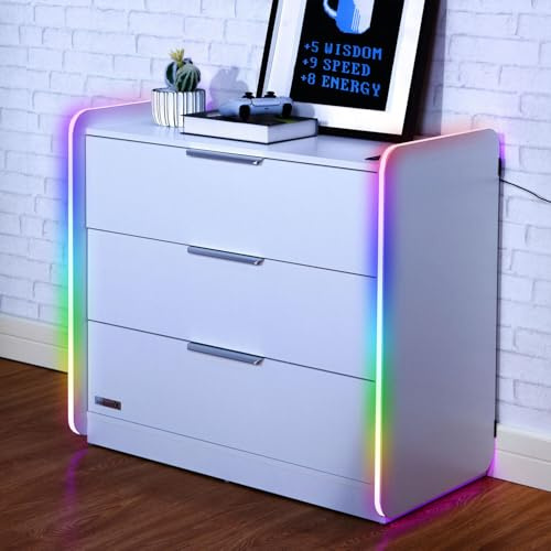 X-Rocker Electra 85cm x 43cm, RGB LED Chest of Drawers - Neo Motion™ Sync App Controlled LED Lights, 3 Drawer, Free Standing, Durable Wooden Frame for Kids & Teens - White