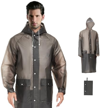DHSUN Poncho imperméable translucide pour adulte, Poncho de pluie imperméable pour hommes et femmes, Poncho léger pour adulte, Manteau de pluie de sport à capuche, Taille unique