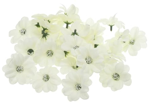 PATIKIL Teste Fiori Finti per Artigianato, 50pz Fiori Crisantemo Finti in Miniatura Fiori Seta Artificiali in Grandi Quantità per Decorazione Festa Nuziale Tiara, Crema