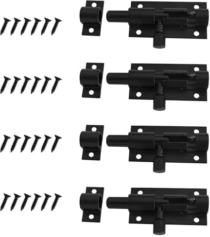 Door Lock Bolts Security Slide Latch Lock, 4 PCS Door Barrel Bolt, Slide Bolt with Screw, Gate Bolt Small Door Lock for Cabinets Bathroom Shed Garden Bedroom (Black)