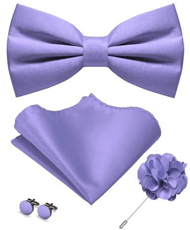 JEMYGINS Herren Matte Einfarbige Fliege mit Taschentuch Manschettenknöpfen und Ansteckblume Set
