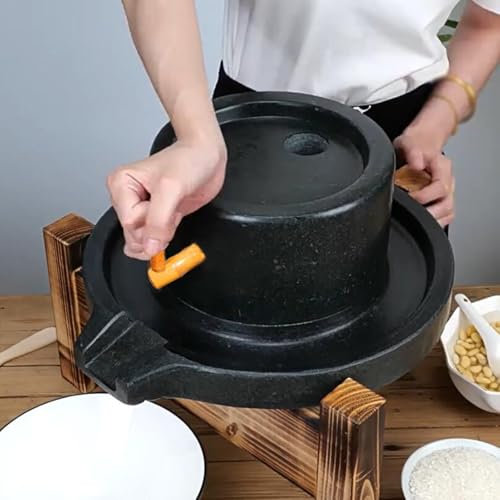 Vibeo Stone Grain Mill Heavy Duty Bluestone Hand Grain Mill Grinder, Kitchen Dry & Wet Manual Grain Mill with Stand, Water Polishing Process Smooth Stone Grinder