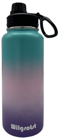 Wilgrotst Borraccia Termica 946 ml in Acciaio Inox, Bottiglia Termica a Doppia Parete con Cannuccia, 3 Tapp, Manico e Adesivi impermeabili fai da te – Ideale per Campeggio, Ciclismo, Regalo (Ortensia)