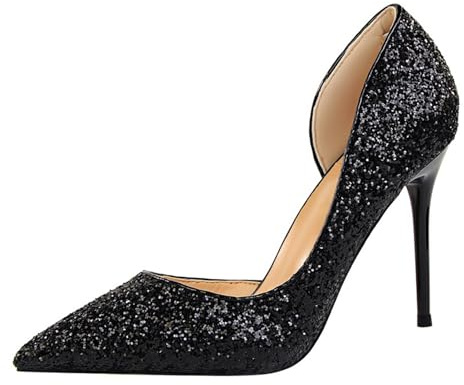 Xinmjoy High Heels for Women Sparkling Glitter Closed Toe Pumps Shoes Sparkly Heels for Wedding Party Evening Casual