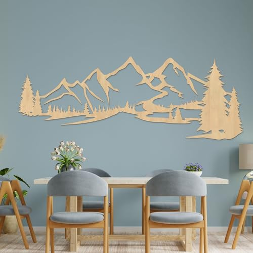 SENTOP HDF0414 Wanddekoration aus Holz – Wandbild Berge & Wald – Natur Holzdeko für Wohnzimmer, Schlafzimmer & Büro – Handgemachte Wandkunst aus Eiche (Ahorn, 70 x 26 cm)