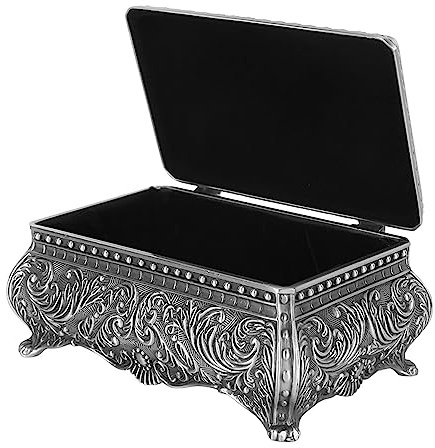 BAFOVY Vintage Schmuckschatulle, Legierung Schmuckdose mit Großem Stauraum, Ideales für Frauen und Mädchen, Dezent Vintage-Design mit Vintage Schmuckschatulle für Frauen Mädchen (Antikes Silber)