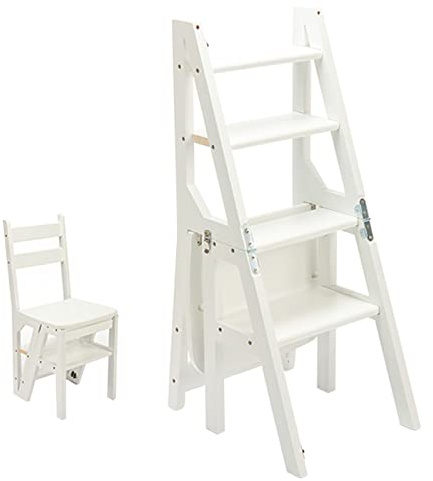 Wandelbarer Klappleiter aus Holz – 4-stöckiger Tritthocker, platzsparendes Design für Zuhause und Aufbewahrung, multifunktionales Ausstellungsregal (Farbe: B, Größe: 90 x 35 x 45 cm)