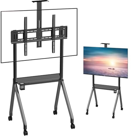 Mobile Porta TV con Pegboard per TV da 42-120 Pollici Regolabile Altezza 50-60 Pollici Sostiene Fino a 119,7 kg Supporto TV Portatile con Mensola per Laptop per TV 4K Nero