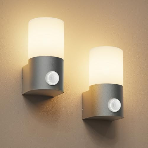 Allesgute 2er Außenlampe mit Bewegungsmelder Anthrazit, IP65 Wandleuchte Außen E27, Sensor Außenleuchte PC+Aluminium für Garage, Haustür, Hof (Ohne Leuchtmittel) | automatische Beleuchtung, modernes Wandlampe Design, PC & Aluminium Gehäuse, geeignet für Garage Haustür und Hof