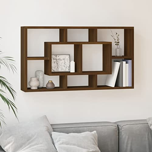 IBUQDDV Rustico Scaffale a Parete in Legno Rovere Marrone con 8 Scomparti, Mensola Portaoggetti per Libri, Piante, Decorazioni, Design Montaggio Invisibile, 85x47.5x16 cm, Ideale