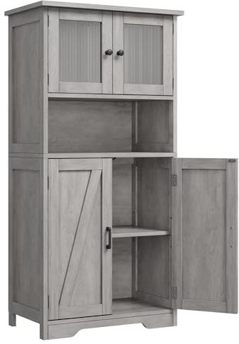 Küchenschrank, Sideboard Küche mit Arbeitsplatte, Hochschrank , Vitrinenschrank, Buffetschrank mit Verstellbaren Ablagen für Wohnzimmer, Küche, Verstellbare Ablagen, Esszimmer (Grau, 128x60x30cm)
