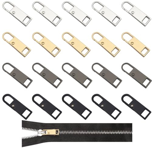 EUZOIX Cerniera Tira Sostituzione, 20 Pcs Cursore Cerniera Universale, Tirante Per Cerniera Lampo In Metallo, Tirante Per Cerniera Lampo Rimovibile, Per Borsa, Vestiti, Jeans, Valigia, Quattro Colori