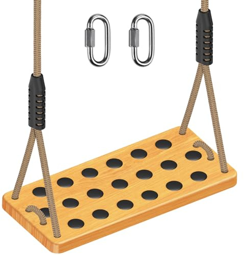 SELEWARE Wooden Swing Seat for Kids & Adults, Non‑Slip Flat Tree Swing Seat Replacement with Adjustable Rope, Playground Swing Set Swing Accessories for Outdoor Backyard Swingset