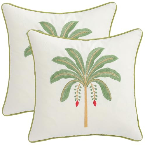 Tosleo Palm Tree Pillow Covers 18x18 Inch Set of 2 Vintage Tropical Embroidered Throw Pillow Covers Outdoor Decorative Cushion Cover Sage Green Square Pillowcase for Spring Summer Home Decor
