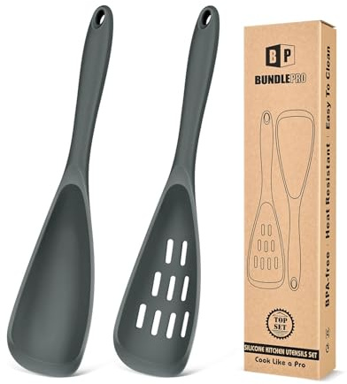 Pack of 2 Cooking Spoons for Non Stick Cookware, Multifunction Spatula Spoon BPA-Free, One-Piece Design, Suitable for Scooping, Scraping, Serving and Mixing(GRAY)