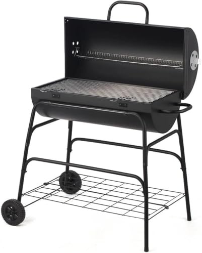 URBNLIVING Portable Charcoal BBQ Grill with Lid & Air Vent – Compact Tabletop Smoker for Outdoor Cooking, Camping, Picnic & Garden – Durable Steel Barrel Design (TENNESSEE Barrel BBQ)