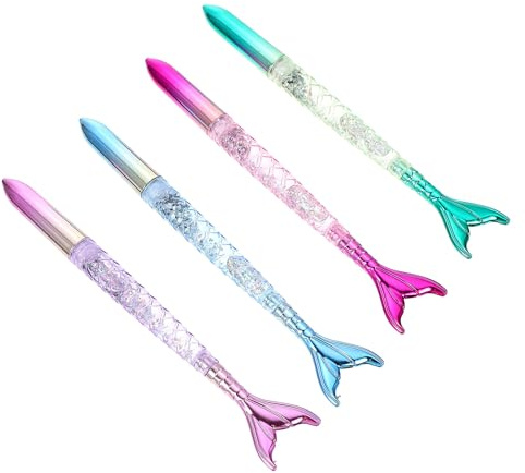 NULYLU Set di 4 Penne Gel Colorate a Sfera Design Sirena e Rivestimento Uv, Penna Carina in Plastica per Scrittura e Decorazioni Scuola per Studenti