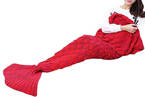 PengGeng Warm und weich Meerjungfrau Schwanz Decke Handwerk Crochet Snuggle Cozy Sofa Bett Schlafsäcke Freizeit