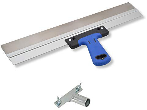 DEWEPRO® Edelstahl Fassadenspachtel inkl. Stielhalterung - Dekorspachtel - Flächenspachtel - Flächenrakel mit Aluhalter und 2-Komponenten Softgriff- Größe: 500x50mm