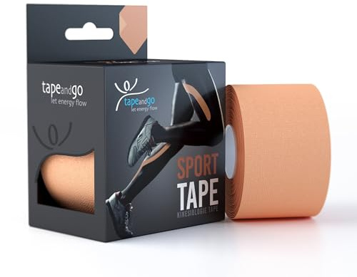 Tape and Go Kinesiologie Tape für Sportler - 5m Flexibilität, Wasserfestigkeit & Stilvolles Design für Höchstleistungen, Latexfrei Physio Tape - Beige