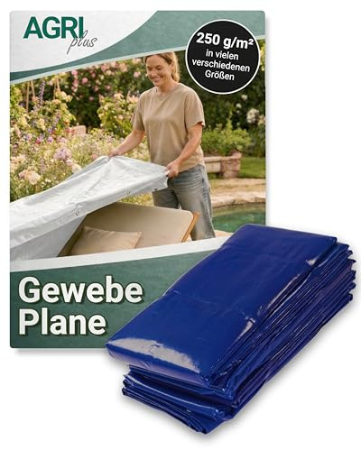 AGRI plus Gewebeplane 150 g/m² I 6 x 8 m I Verschiedene Größen I wasserdichte Abdeckplane mit Ösen I Beidseitig beschichtet & reißfest I Allzweckplane für Garten, BAU & Outdoor