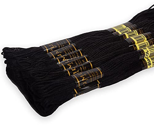 UMC STAG 12 Stück schwarze Farbe 310 Premium Stickgarn | 100% ägyptische Baumwolle Premium Stränge | Kreuzstich-Sticktwist | Oeko TEX zertifizierte Baumwolle (schwarz)