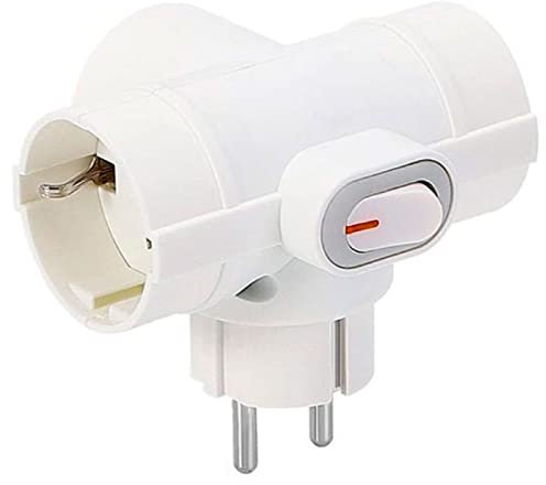 Adaptador 3 tomas schuko e interruptor de encendido, ladrón triple, enchufe múltiple de pared para oficina, hogar, 16A 250V, máx. 3680 W, color blanco