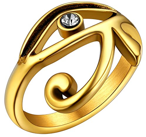 FaithHeart Bague Oeil Horus Or 69 Anneau Egyptienne Homme Acier Inoxydable Anneau Bagues Oeil d'Horus Porte Bonheur Bijoux Motard Biker Vintage Cadeau pour Garçon