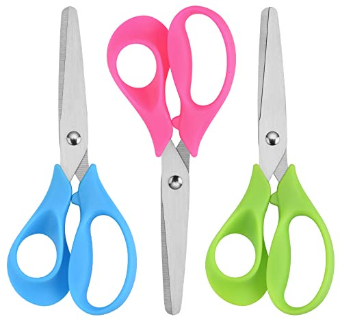 CCR vänsterhänta sax barn, 13 cm säkerhet trubbig rostfritt stål sax för barn PP-plasthandtag vänsterhänt barnsax för gör-det-själv-skärning, blandade färger, 3-pack
