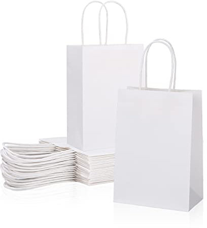 UNIDEAL 60X Papiertüten mit Henkel Weiß, Geschenktüten Kraftpapiertüte Papiertüte aus Kraftpapier Geschenkverpackung für Partybevorzugung, Verpackung, Anpassung, Tragen,21x16x8cm