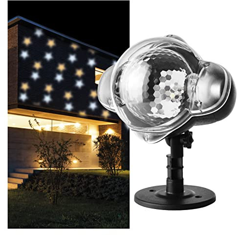 EMOS Proiettore Stelle LED, Bianca e Gialla, Illuminazione Parete, Proiezione Facciate, Pareti, IP44, Interni ed Esterni, Cavo 3 m, Nero, DCPN01