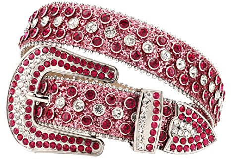 Damen Herren Mode Westerngürtel Abnehmbare Schnalle Riemen Leder Nietengürtel Pink für Taille (94-99 cm), rose