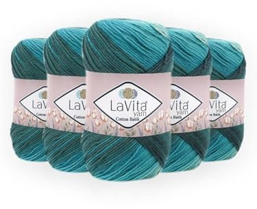 LaVita Garn BAUMWOLLE BATIK Handstrickgarn, 5er Pack,%60 Baumwolle,%40 Acrylgarn, 1 Knäuel 100 gr, 220 mt Taka Yarn (CB04)