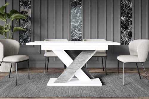 ALTDECOR Esstisch Wohnzimmertisch Ausziehbar 140-180x80x75 | Weiß / Betonoptik ideal als Küchentisch oder Wohnzimmertisch, solide Konstruktion aus Möbelplatte
