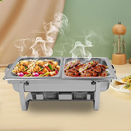 8.98L Chafing-Dish Speisewärmer 2-in-1 Edelstahl Warmhaltebehälter Wärmebehälter, Heizen von Lebensmitteln für Hotelfrühstückbereichen, Brunches, Catering-Veranstaltungen,2 Zellen