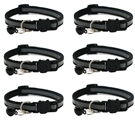 Hepplly 6-Pack Katzenhalsbänder Quick Release Reflective Kitten Halsband mit Glocke (Schwarz)