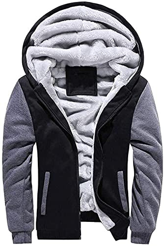 LEZUAN Herren Kapuzenjacke mit Fleecefutter Hoodies mit Reißverschluss Verdickte Langarm Kapuzenpullover Patchwork Sweatjacke Winter Warm Hooded Sweatshirt mit Tasche und Kordelzug