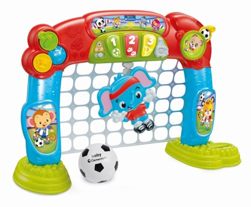 Clementoni Tigoal, mitt fotbollsmål - Ett multifunktionellt 2-i-1-spel - Pedagogiskt talande spel - Aktivitetsset med ljud- och ljuseffekter - Tillverkad i Italien - leksak för barn från 2 år