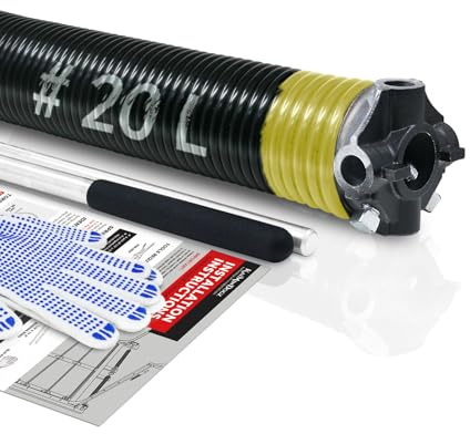 KaiMinDogz Left Hand Wind (Black Cone) 2 Garage Door Torsion Spring with Non-Slip Winding Bars & Gloves for Replacement, High Precision Electrophoresis Black Coated, MIN 16,000 Cycles (0.207x2x20)