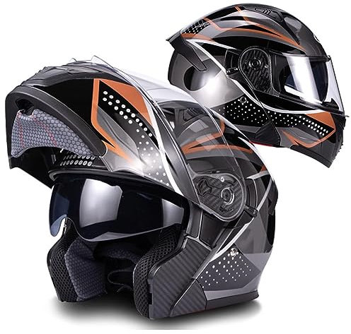 Double Lens Motorradhelm Klapphelm,ECE-Zertifiziert Modularer Helm Integralhelm Flip Modularer Helm,Mofa Chopper Scooter Motorradhelm Schutzhelm für Damen und Herren E,56-62cm