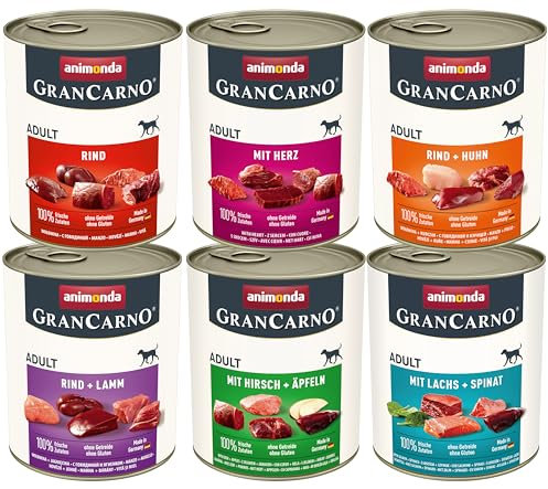 animonda GranCarno Adult Herzhafte Variation (6 x 800 g), Hunde Nassfutter für ausgewachsene Tiere, Nassfutter für Hunde mit 100% frischen, fleischlichen Zutaten, Hundefutter ohne Getreide