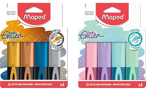 Maped - 4 Surligneurs Fluo Glitter PASTEL + 4 Surligneurs Fluo Glitter METAL