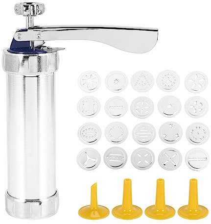 YEHEI Kekspresse Aus Edelstahl, Spritz Kekspresse, Glasur Set mit 20 Keksformscheiben und 4 SpritztüLlen für Selbstgemachte Kekse