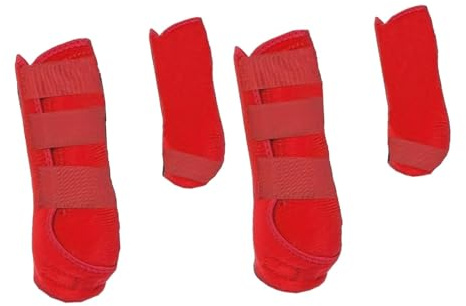 MERIGLARE 4X Pferde Gamaschen, Verstellbare Stütze, Professioneller Beinschutz für Springtraining, Reitzubehör, Rot