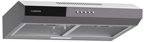 Klarstein Contempo 60 Unterbau-Dunstabzugshaube, 60-cm-Dunstabzugshaube Unterbau, 200 m³/h Absaugleistung, LED-Beleuchtung, Energieeffizienzklasse C, Aluminium-Fettfilter, Umluftbetrieb, Silber